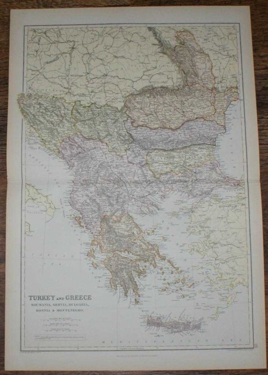 1884 Blackie's Map of Turkey, Greece, Roumania, Servia, Bulgaria, Bosnia & Montenegro