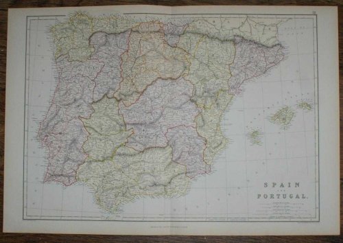 1884 Blackie's Map of Spain and Portugal