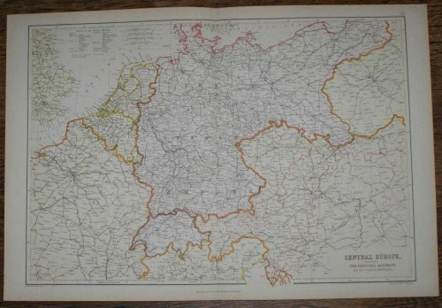 1884 Blackie's Map of Central Europe, showing the Principal Railways and the Political Boundaries