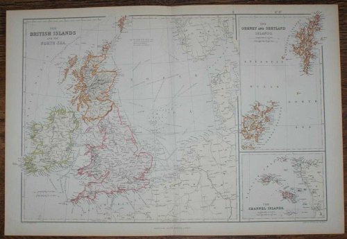 1884 Blackie's Map of The British Islands and the North Sea