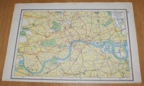 Plan of London with Railways (including Underground) from Harmsworth's 1922 Atlas of the World
