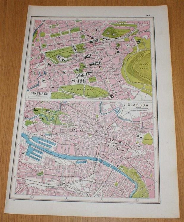 Street Plans of Edinburgh and Glasgow from Harmsworth's 1922 Atlas of the World - Single Sheet
