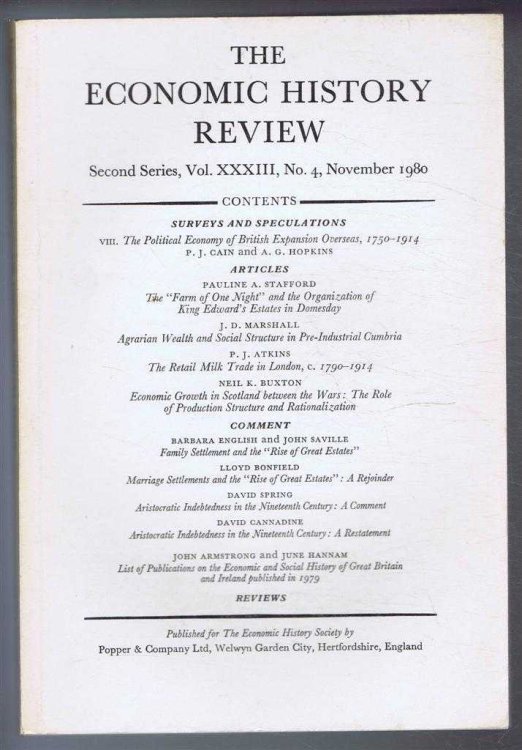 The Economic History Review. Second Series, Volume XXXIII (33), No. 4, November 1980