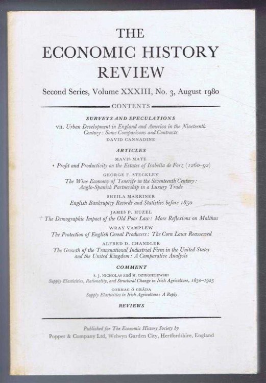 The Economic History Review. Second Series, Volume XXXIII (33), No. 3, August 1980