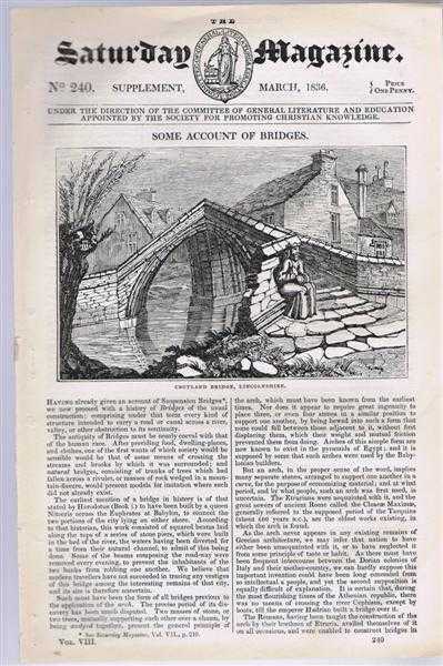 The Saturday Magazine No. 240. Supplement March 1836. Some Account of Bridges