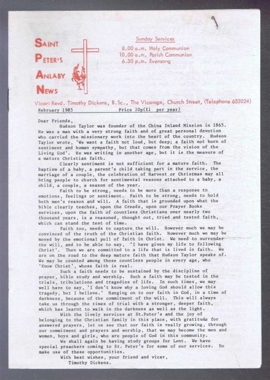 Saint Peter's Anlaby News & York Diocesan Leaflet - February 1985