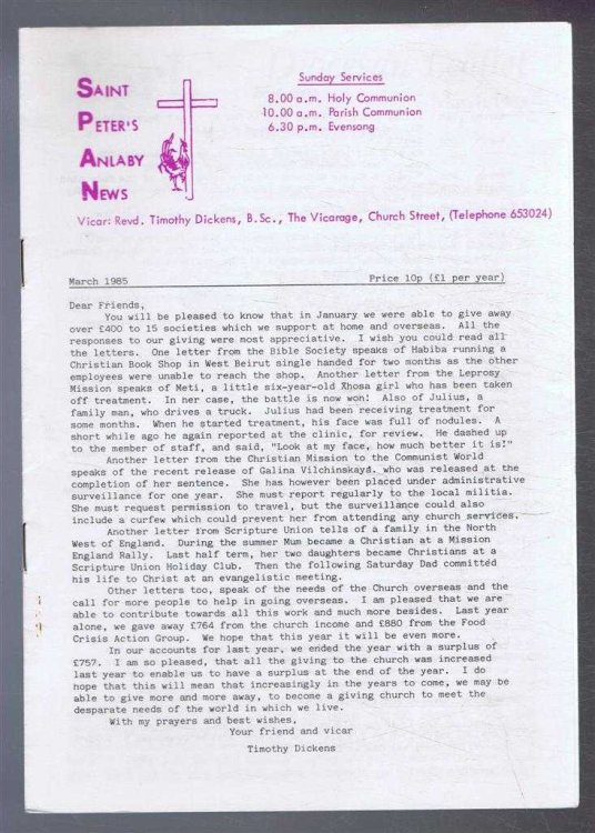 Saint Peter's Anlaby News & York Diocesan Leaflet - March 1985
