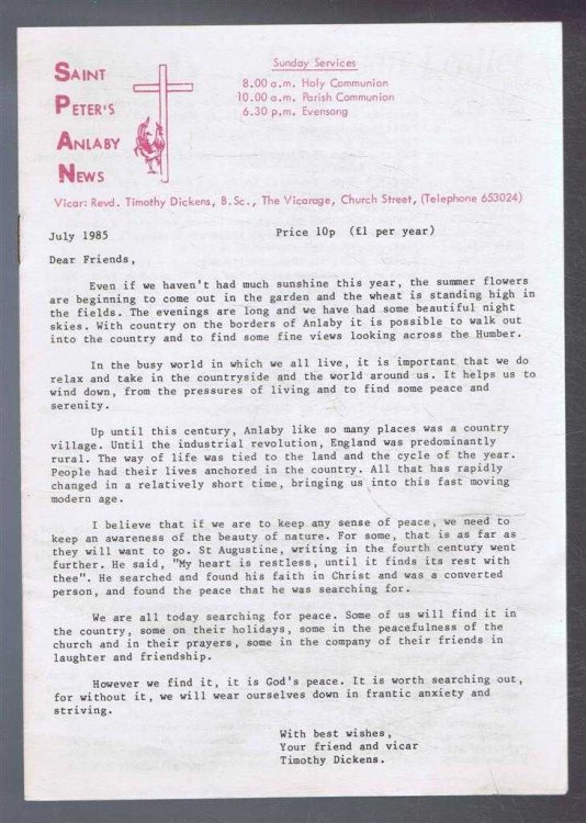 Saint Peter's Anlaby News & York Diocesan Leaflet - July 1985