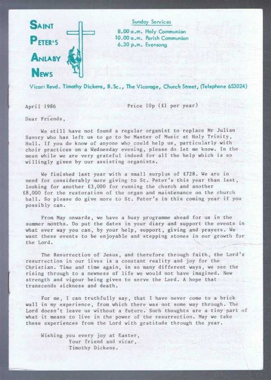 Saint Peter's Anlaby News & York Diocesan Leaflet - April 1986