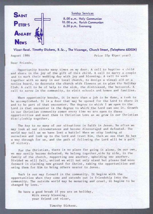 Saint Peter's Anlaby News & York Diocesan Leaflet - August 1986