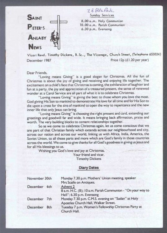 Saint Peter's Anlaby News & York Diocesan Leaflet - December 1987