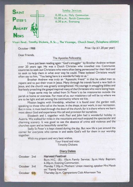 Saint Peter's Anlaby News & York Diocesan Leaflet - October 1988