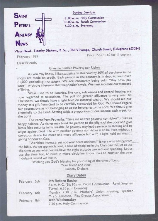 Saint Peter's Anlaby News & York Diocesan Leaflet - February 1989