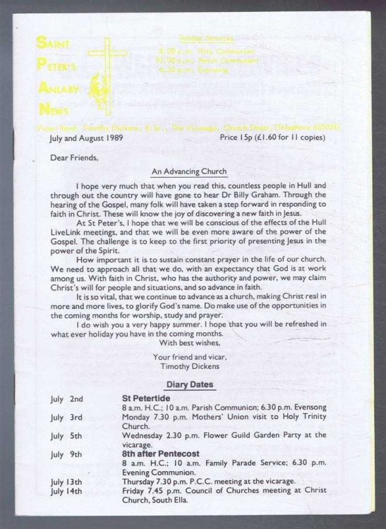 Saint Peter's Anlaby News & York Diocesan Leaflet - July and August 1989