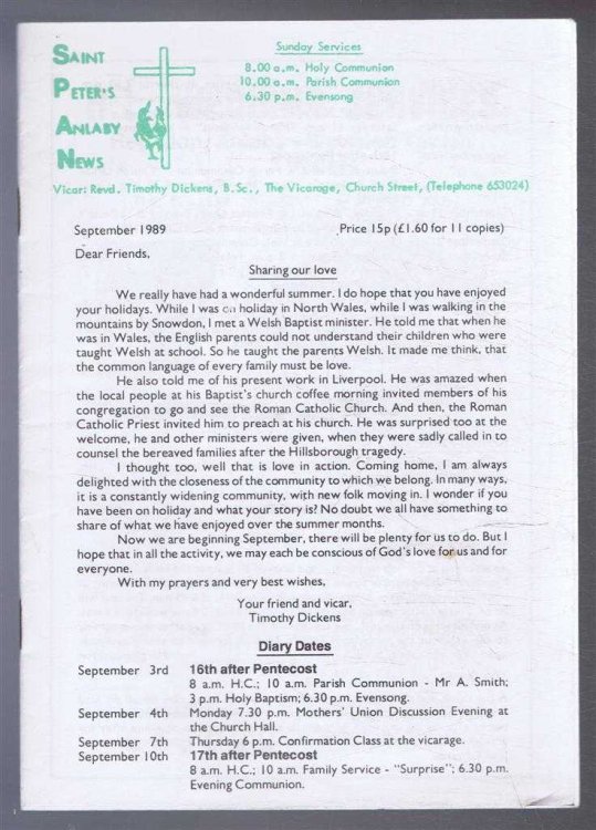 Saint Peter's Anlaby News & York Diocesan Leaflet - September 1989