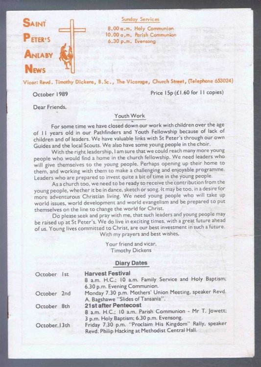 Saint Peter's Anlaby News & York Diocesan Leaflet - October 1989