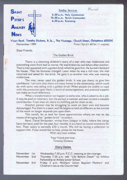 Saint Peter's Anlaby News & York Diocesan Leaflet - November 1989