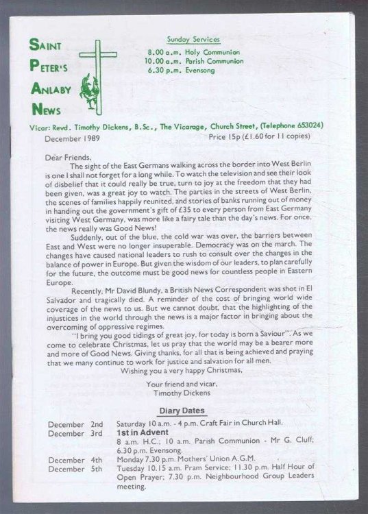 Saint Peter's Anlaby News & York Diocesan Leaflet - December 1989