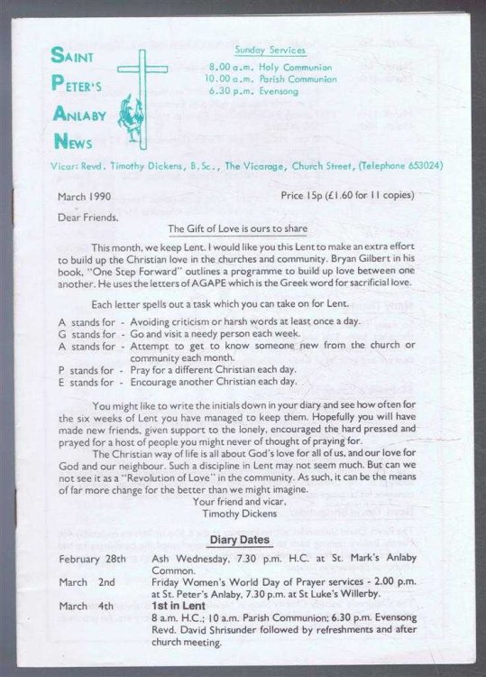 Saint Peter's Anlaby News & York Diocesan Leaflet - March 1990