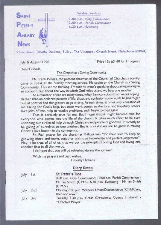 Saint Peter's Anlaby News & York Diocesan Leaflet - July and August 1990