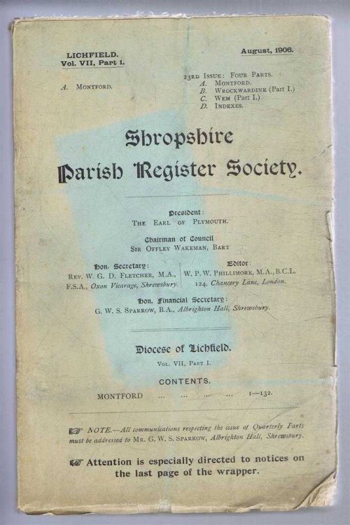 Shropshire Parish Register Society. Lichfield, Vol. VII, Part 1, Montford