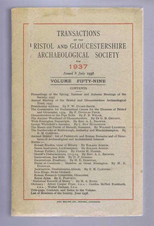 Transactions of the Bristol and Gloucestershire Archaeological Society for 1937, Volume Fifty-nine (59)