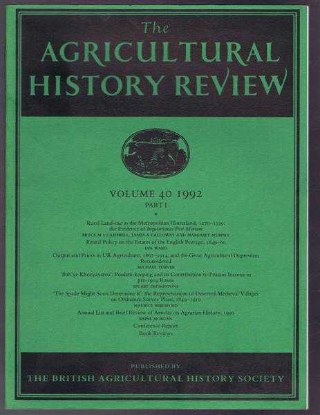 The Agricultural History Review, Volume 40 1992 Part 1