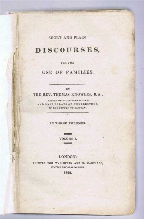 Short and Plain Discourses for the Use of Families, Volume I only