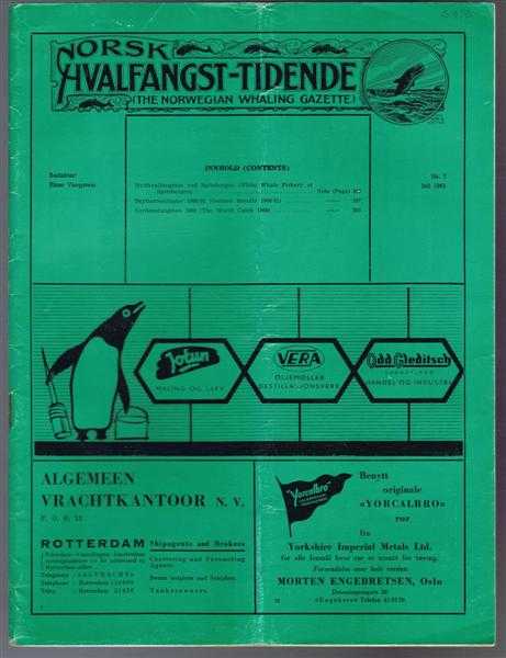 Norsk Hvalfangst-Tidende (The Norwegian Whaling Gazette), Organ For the International Association of Whaling Companies Nr. 7 Juli 1961