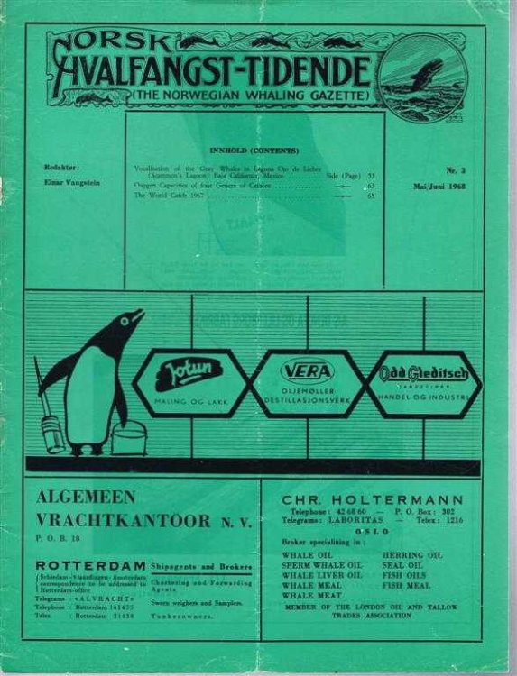 Norsk Hvalfangst-Tidende (The Norwegian Whaling Gazette), Organ For the International Association of Whaling Companies. Nr. 3 Mai/Juni 1968