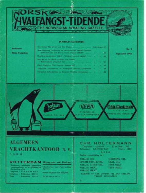 Image for Norsk Hvalfangst-Tidende (The Norwegian Whaling Gazette), Organ For the International Association of Whaling Companies. Nr. 9, September 1966 Norsk Hvalfangst-Tidende (The Norwegian Whaling Gazette), Organ For the International Association of Whaling Companies. Nr. 9, September 1966