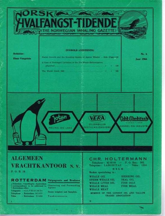 Image for Norsk Hvalfangst-Tidende (The Norwegian Whaling Gazette), Organ For the International Association of Whaling Companies. Nr. 6, Juni 1966 Norsk Hvalfangst-Tidende (The Norwegian Whaling Gazette), Organ For the International Association of Whaling Companies. Nr. 6, Juni 1966