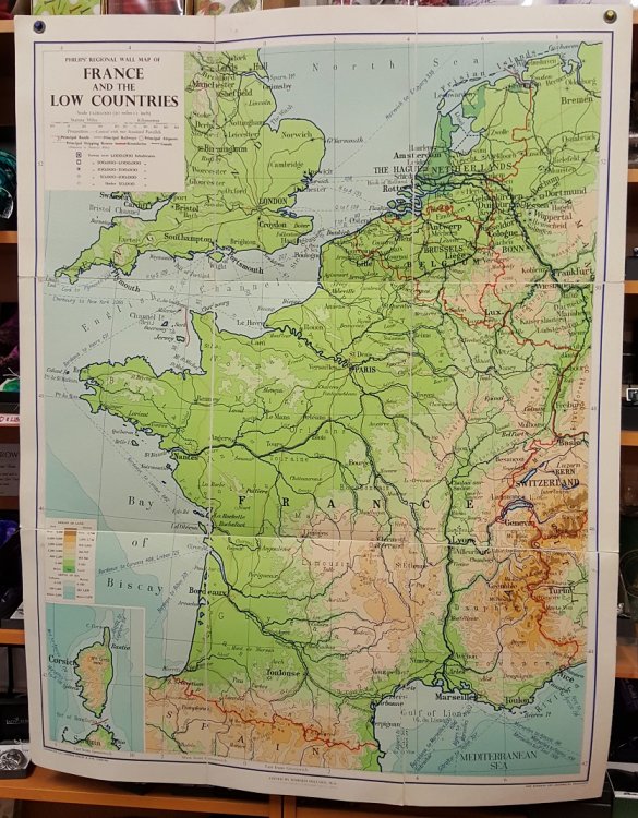Philips' Regional Wall Map of France and the Low Countries - Physical