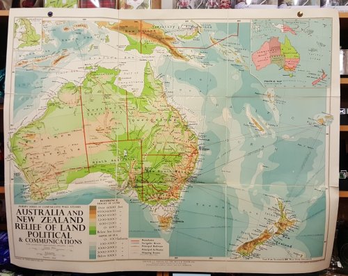 Philips' Comparative Wall Atlas of Australia & New Zealand - Relief of Land and Communications