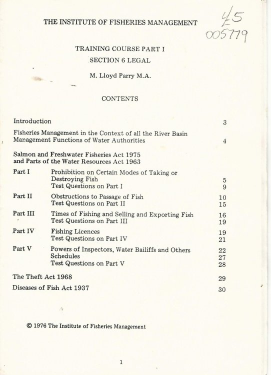 Institute of Fisheries Management Training Course Part 1: Section 6: Legal.