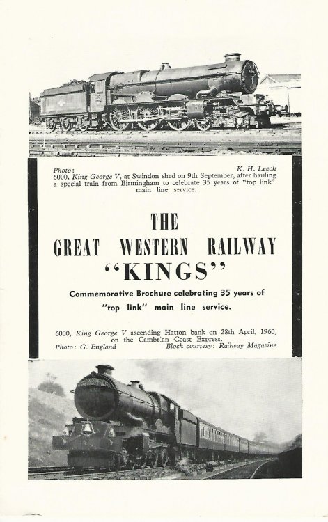 The Great Western Railway 'Kings' Commemorative Brochure celebrating 35 years of 'top link' main rail service.