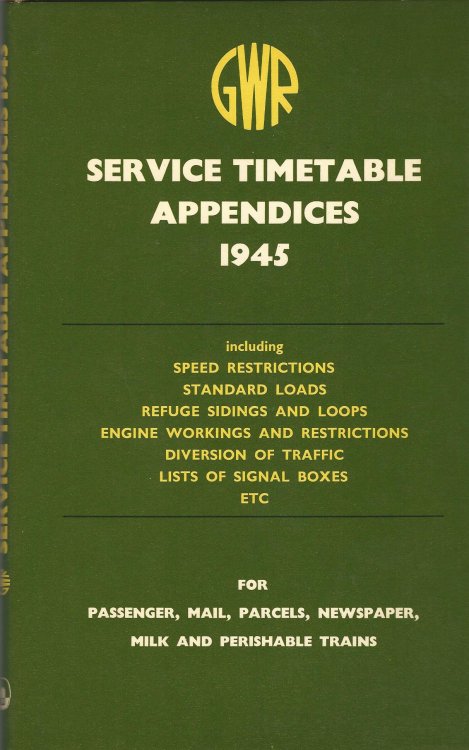 Great Western Railway Service Timetable Appendices, 1945
