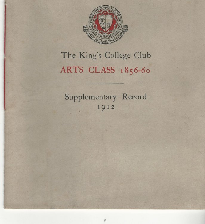 The King's College Club: Arts Class 1856-60, Supplementary Record.