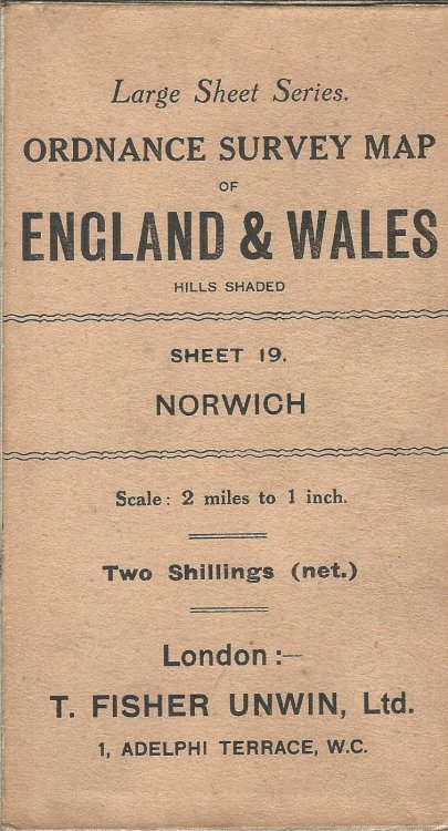 Ordnance Survey Large Sheet Series Map of England & Wales, Sheet 19: Norwich, Scale: 2 Miles to Inch.