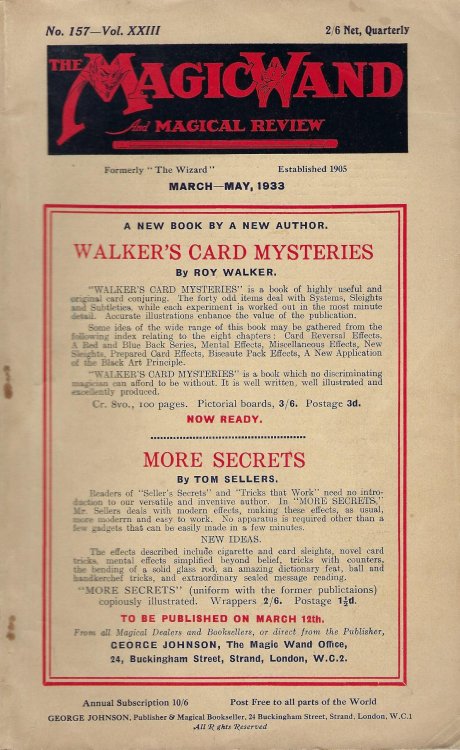 The Magic Wand and Magical Review No157, Vol. XXIII, March - May1933