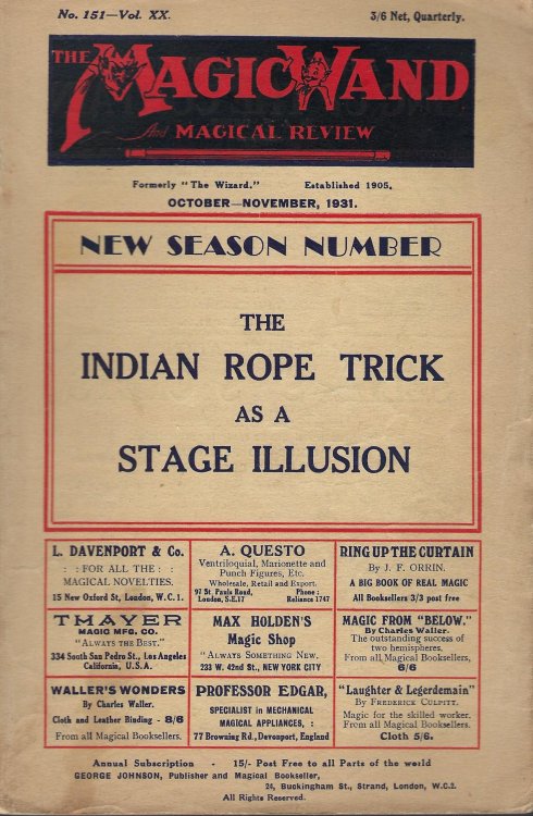 The Magic Wand and Magical Review No.151, Vol. XX, October - November 1931