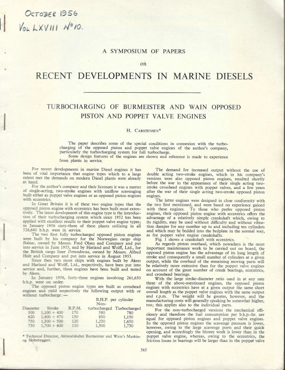 The Institute of Marine Engineers Transactions: Recent Developments in Marine Diesels, October 1956 Vol LXVIII No. 10