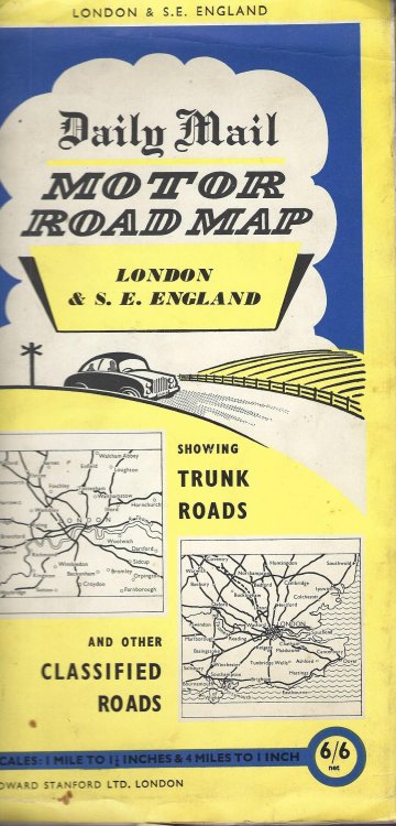 Daily Mail Motor Road Map London and S.E. England Showing Trunk Roads and other Classified Roads