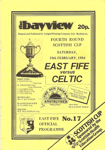 The Bayview: East Fife v. Celtic, Fourth Round Scottish Cup Saturday 18th February 1984.