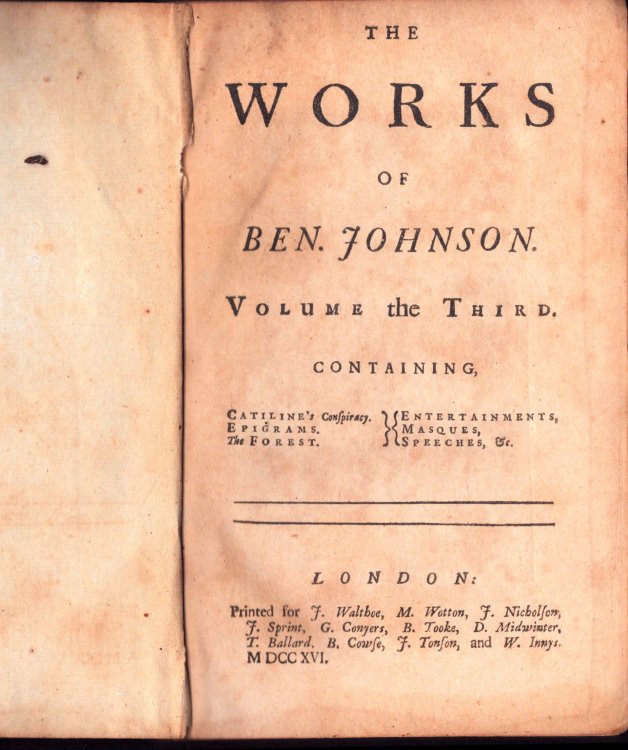 The Works of Ben. Johnson. Volume the Third
