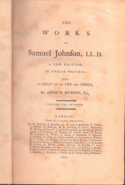 The Works of Samuel Johnson, LL.D. A New Edition, in Twelve Volumes [Volume Seven only]