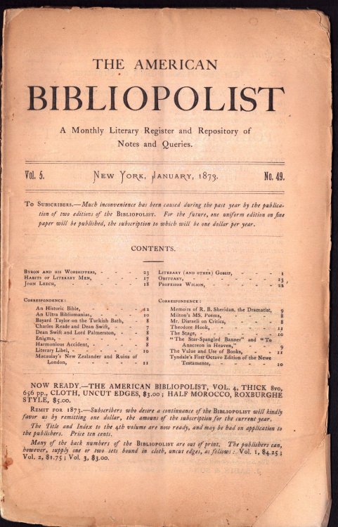 The American Bibliopolist. A Monthly Literary Register and Repository of Notes and Queries