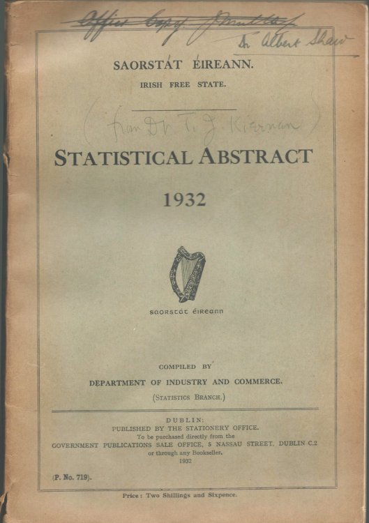 Saurstat Eireann. Irish Free State. Statistical Abstract 1932