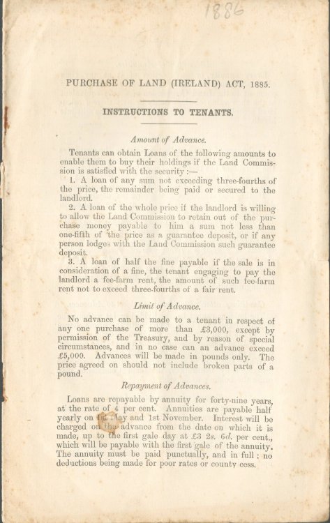 Purchase of Land (Ireland) Act, 1885. Instructions to Tenants