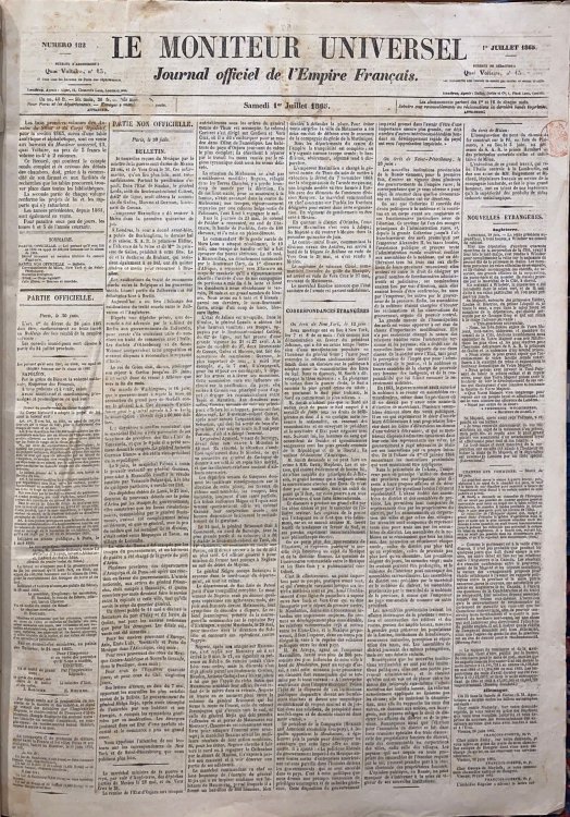 Le Moniteur universel. Journal officiel de l'Empire francais. July 1st 1865 - Dec 31st 1865.